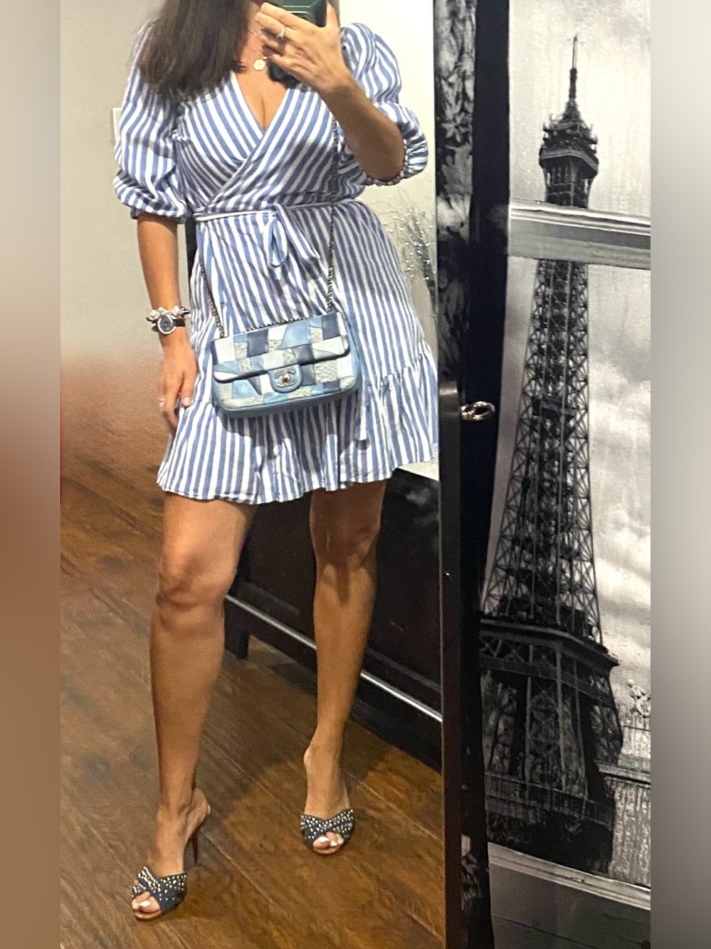 Tommy Hilfiger Blue & White Striped Wrap Mini Dress